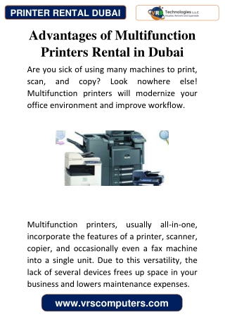 Advantages of Multifunction Printers Rental In Dubai