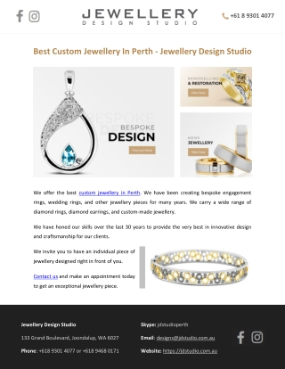 Best Custom Jewellery In Perth - Jewellery Design Studio