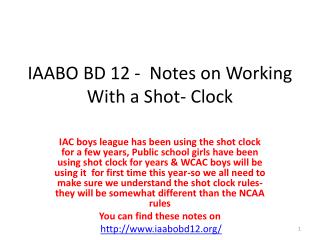 IAABO BD 12 - Notes on Working With a Shot- Clock