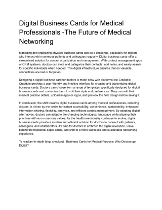 Digital Business Cards for Medical Professionals -The Future of Medical Networking