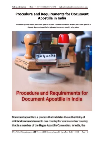 Procedure and Requirements for Document Apostille in India