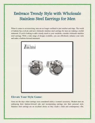 Embrace Trendy Style with Wholesale Stainless Steel Earrings for Men