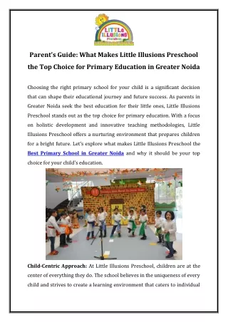 Parent's Guide What Makes Little Illusions Preschool the Top Choice for Primary Education in Greater Noida