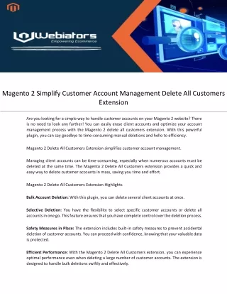 Magento 2 Simplify Customer Account Management Delete All Customers Extension