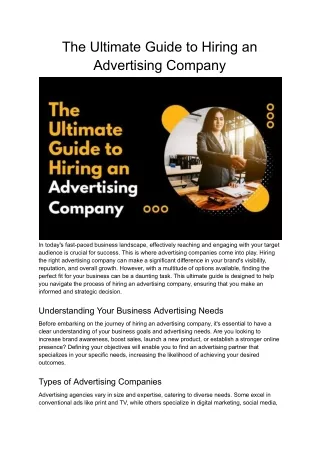 The Ultimate Guide to Hiring an Advertising Company