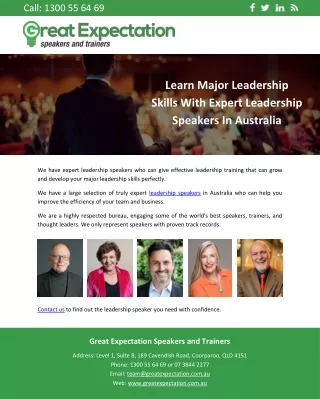 Learn Major Leadership Skills With Expert Leadership Speakers In Australia