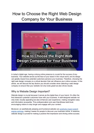 How to Choose the Right Web Design Company for Your Business