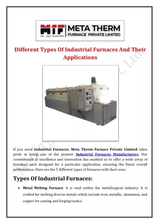 Different Types Of Industrial Furnaces And Their Applications