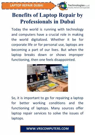 Benefits of Laptop Repair by Professionals in Dubai
