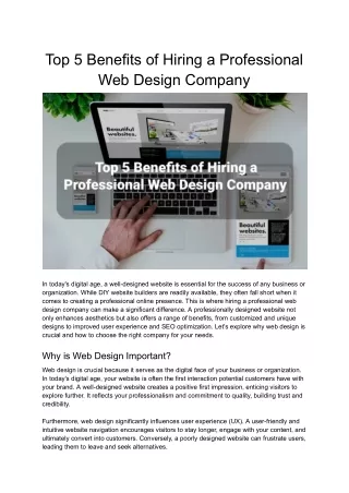 Top 5 Benefits of Hiring a Professional Web Design Company