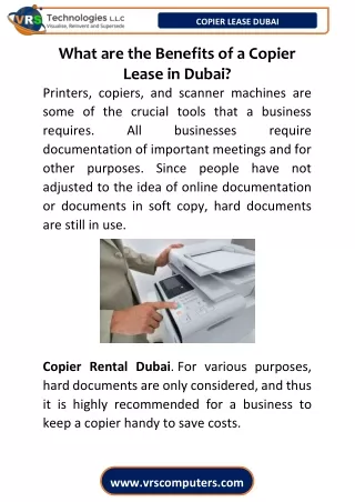 What are the Benefits of a Copier Lease in Dubai?