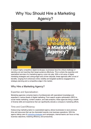 Why You Should Hire a Marketing Agency