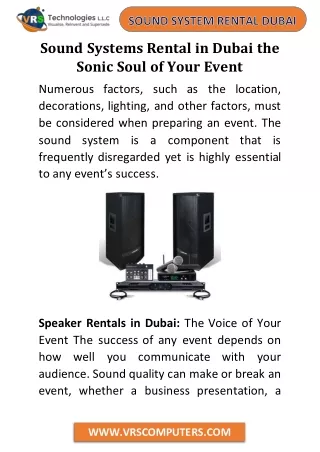 Sound Systems Rental in Dubai the Sonic Soul of Your Event