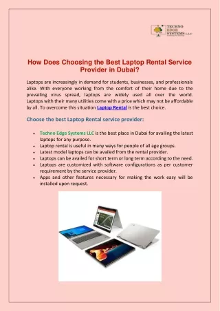 How Does Choosing the Best Laptop Rental Service Provider in Dubai?