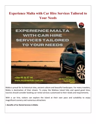 Experience Malta with Car Hire Services Tailored to Your Needs