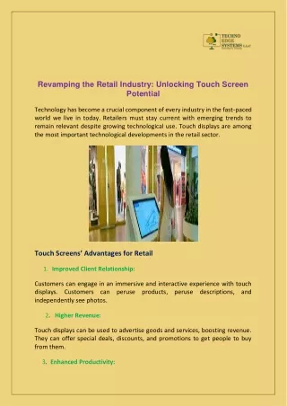 Revamping the Retail Industry: Unlocking Touch Screen Potential