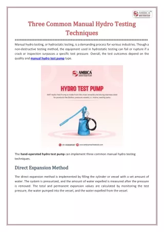 Most Common Manual Hydro Testing Methods