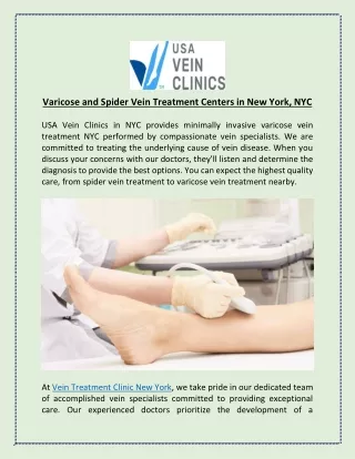 Varicose and Spider Vein Treatment Centers in New York, NYC