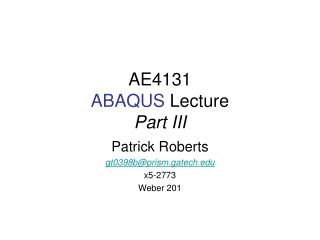 AE4131 ABAQUS Lecture Part III