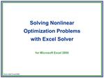 Solving Nonlinear Optimization Problems with Excel Solver for Microsoft Excel 2000