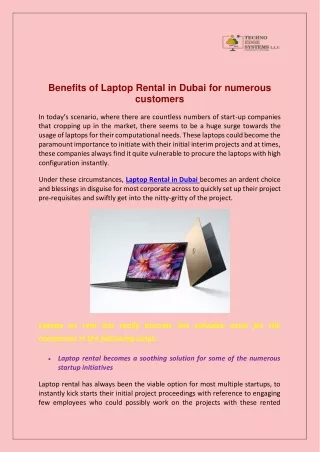 Benefits of Laptop Rental in Dubai for numerous customers