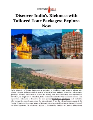 Discover India's Richness with Tailored Tour Packages: Explore Now