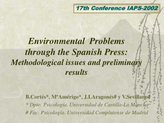 Environmental Problems through the Spanish Press: Methodological issues and preliminary results