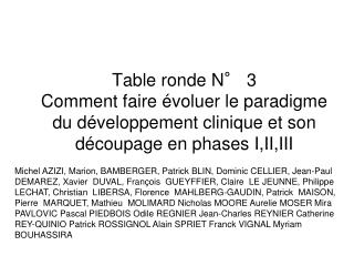 Table ronde N° 3 Comment faire évoluer le paradigme du développement clinique et son découpage en phases I,II,III