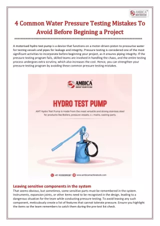 4 Common Water Pressure Testing Mistakes To Avoid Before Begining a Project