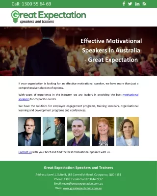Effective Motivational Speakers In Australia - Great Expectation