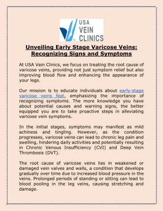 Unveiling Early Stage Varicose Veins- Recognizing Signs and Symptoms