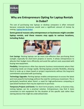 Why are Entrepreneurs Opting for Laptop Rentals in Dubai?