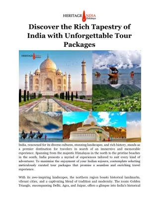 Discover the Rich Tapestry of India with Unforgettable Tour Packages