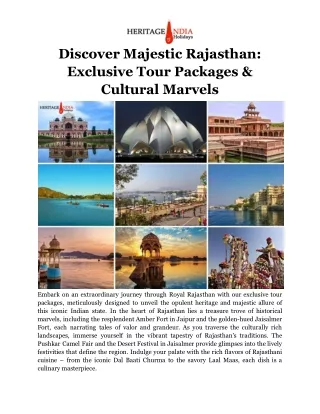 Royal Rajasthan_ Unveiling Heritage and Majesty Through Exclusive Tour Packages