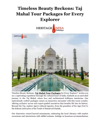 Timeless Beauty Beckons_ Taj Mahal Tour Packages for Every Explorer