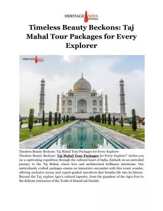 Timeless Beauty Beckons_ Taj Mahal Tour Packages for Every Explorer.