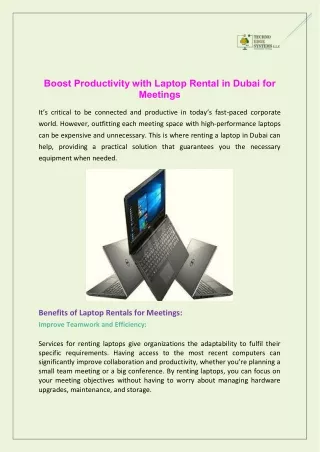 Boost Productivity with Laptop Rental in Dubai for Meetings