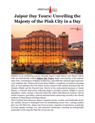 Jaipur Day Tours: Unveiling the Majesty of the Pink City in a Day