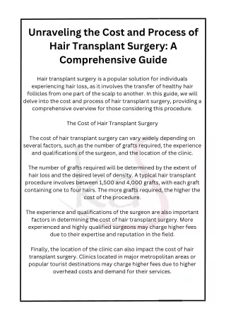 Unraveling the Cost & Process of Hair Transplant Surgery: A Comprehensive Guide