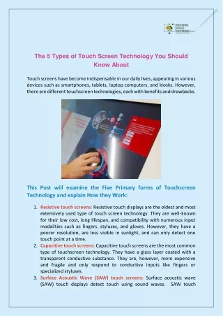 The 5 Types of Touch Screen Technology You Should Know About
