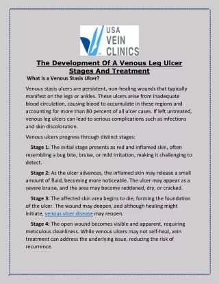 The Development Of A Venous Leg Ulcer Stages And Treatment