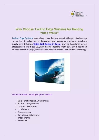 Why Choose Techno Edge Systems for Renting Video Walls?