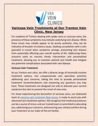 Varicose Vein Teatments at Our Trenton Vein Clinic, New Jersey