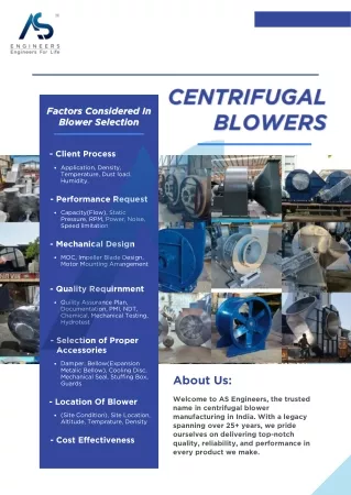 Centrifugal Blower Manufacturers - AS Engineers