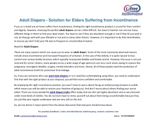 Adult Diapers - Solution for Elders Suffering from Incontinence