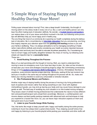 5 Simple Ways of Staying Happy and Healthy During Your Move!