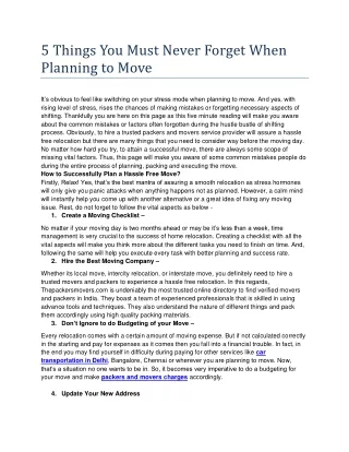 5 Things You Must Never Forget When Planning to Move