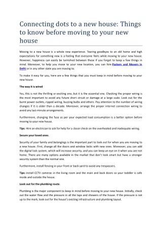 Connecting dots to a new house Things to know before moving to your new house