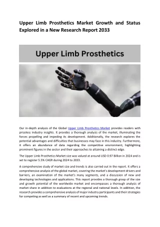 Upper Limb Prosthetics Market Size, Share And Trends