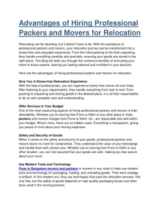 Advantages of Hiring Professional Packers and Movers for Relocation